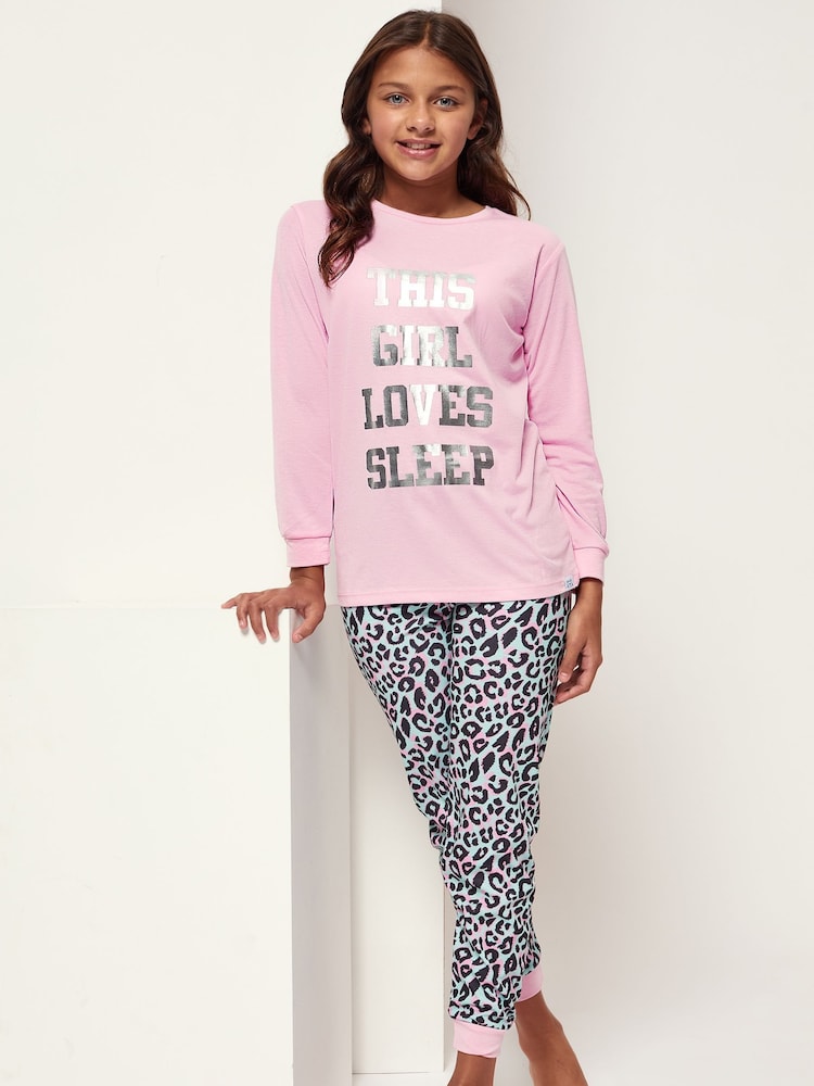 Harry Bear Pink Leopard Sleep Slogan Pyjamas - Image 2 of 4