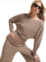 River Island Brown Long Sleeve Soft Touch Boat Neck Top - Image 1 of 4