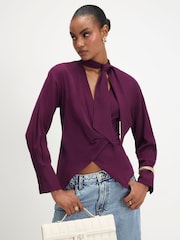 River Island Purple Long Sleeve Wrap Scarf Detail Shirt - Image 1 of 4