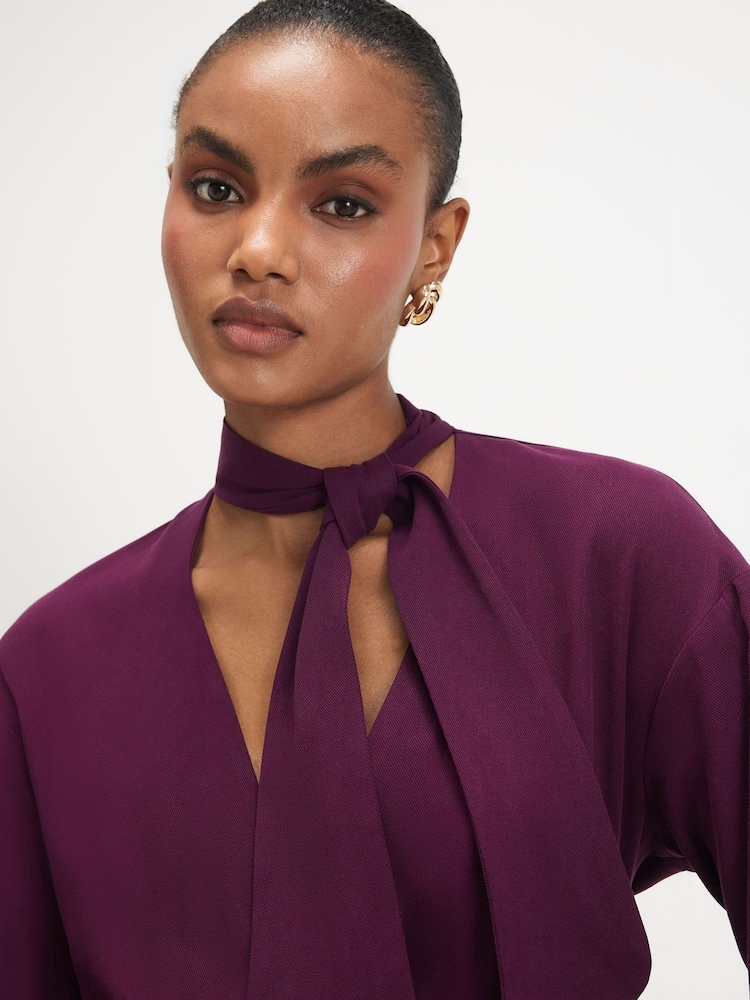 River Island Purple Long Sleeve Wrap Scarf Detail Shirt - Image 4 of 4