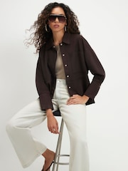 River Island Brown Long Sleeve Suedette Overshirt - Image 1 of 4