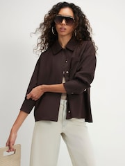 River Island Brown Long Sleeve Suedette Overshirt - Image 2 of 4