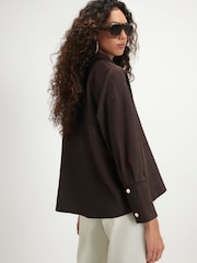 River Island Brown Long Sleeve Suedette Overshirt - Image 3 of 4