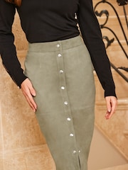 Sosandar Green Suede Popper Front Pencil Skirt - Image 5 of 5