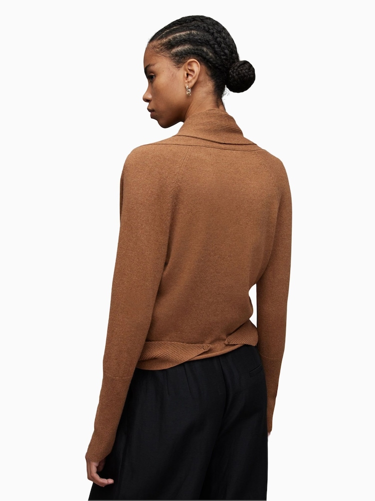 AllSaints Camel Natural Pirate Waterfall Cashmere Cardigan - Image 2 of 7