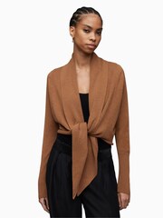 AllSaints Camel Natural Pirate Waterfall Cashmere Cardigan - Image 4 of 7