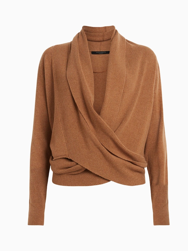 AllSaints Camel Natural Pirate Waterfall Cashmere Cardigan - Image 7 of 7