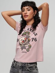 Superdry Pink Tattoo Graphic 90s Fit T-Shirt - Image 1 of 6
