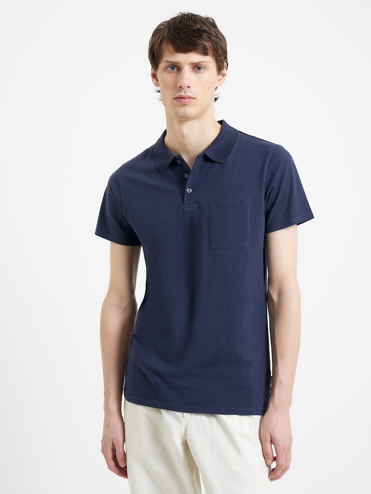 French Connection Blue Moonstruck Slub 100% Cotton Polo Shirt - Image 1 of 3