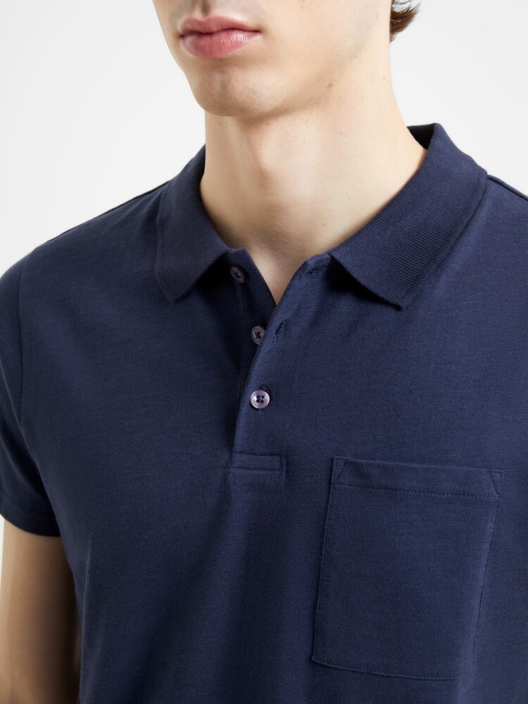 French Connection Blue Moonstruck Slub 100% Cotton Polo Shirt - Image 3 of 3 French Connection Blue Moonstruck Slub 100% Cotton Polo Shirt - Image 3 of 3