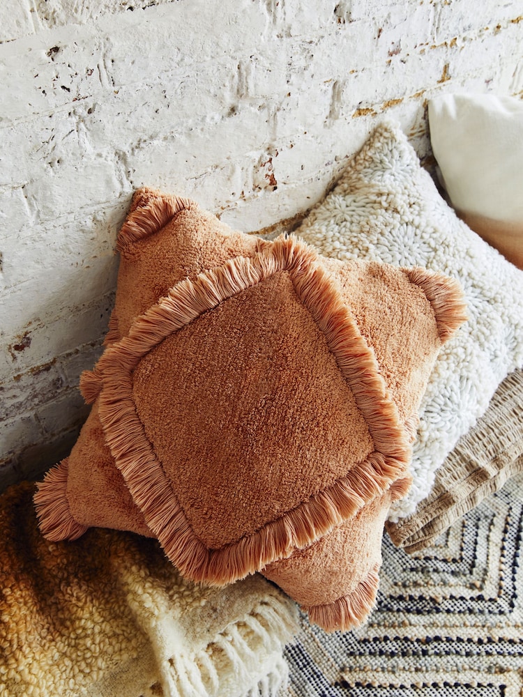 French Connection Almond 100% Cotton Diamond Tufted Cushion - Image 1 of 4