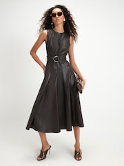 River Island Brown Belted Short Sleeve Femme Midi Dress - Image 1 of 4