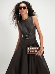 River Island Brown Belted Short Sleeve Femme Midi Dress - Image 3 of 4