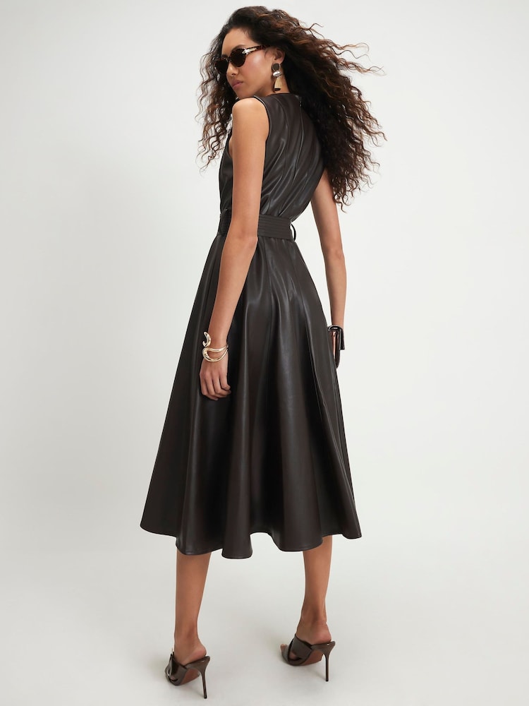 River Island Brown Belted Short Sleeve Femme Midi Dress - Image 4 of 4 River Island Brown Belted Short Sleeve Femme Midi Dress - Image 4 of 4