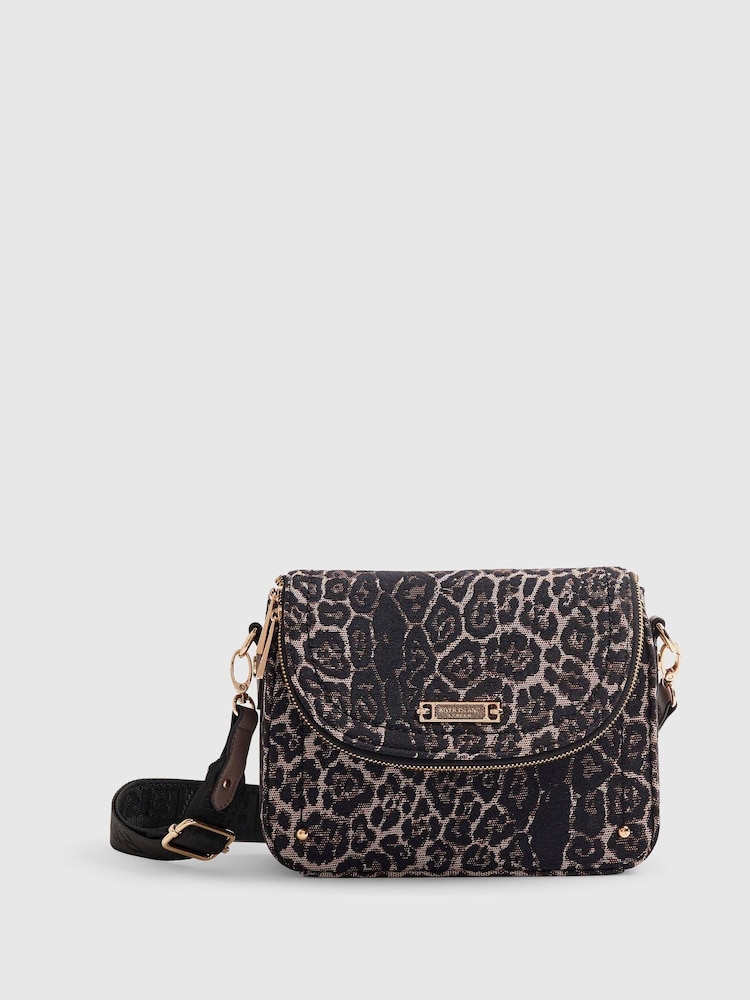River Island Brown Leopard Zip Flap Cross Body Bag - Image 1 of 5 River Island Brown Leopard Zip Flap Cross Body Bag - Image 1 of 5