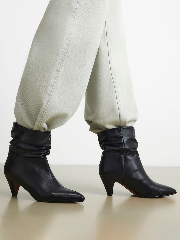 River Island Black Slouch Cone Heel Ankle Boots - Image 1 of 6 River Island Black Slouch Cone Heel Ankle Boots - Image 1 of 6