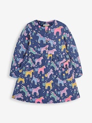 JoJo Maman Bébé Navy Blue Unicorn Button Front Dress - Image 1 of 4