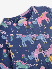 JoJo Maman Bébé Navy Blue Unicorn Button Front Dress - Image 3 of 4