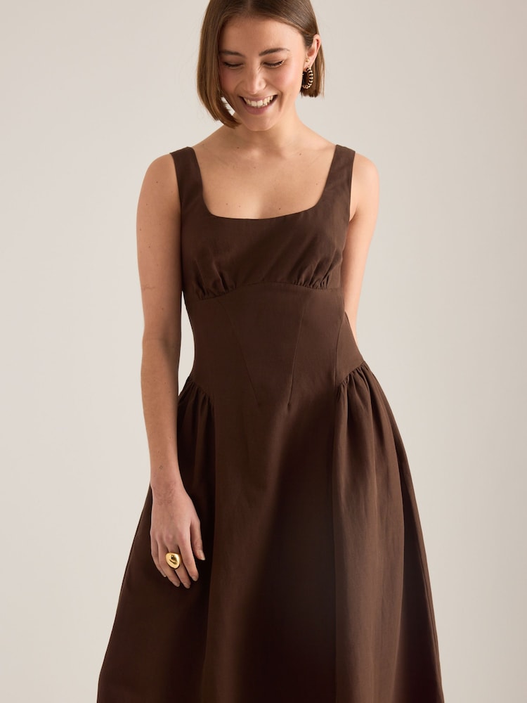 brown anthropologie dress Buy Anthropologie Brown Cotton-Linen Drop Waist Midi Dress from Next USA