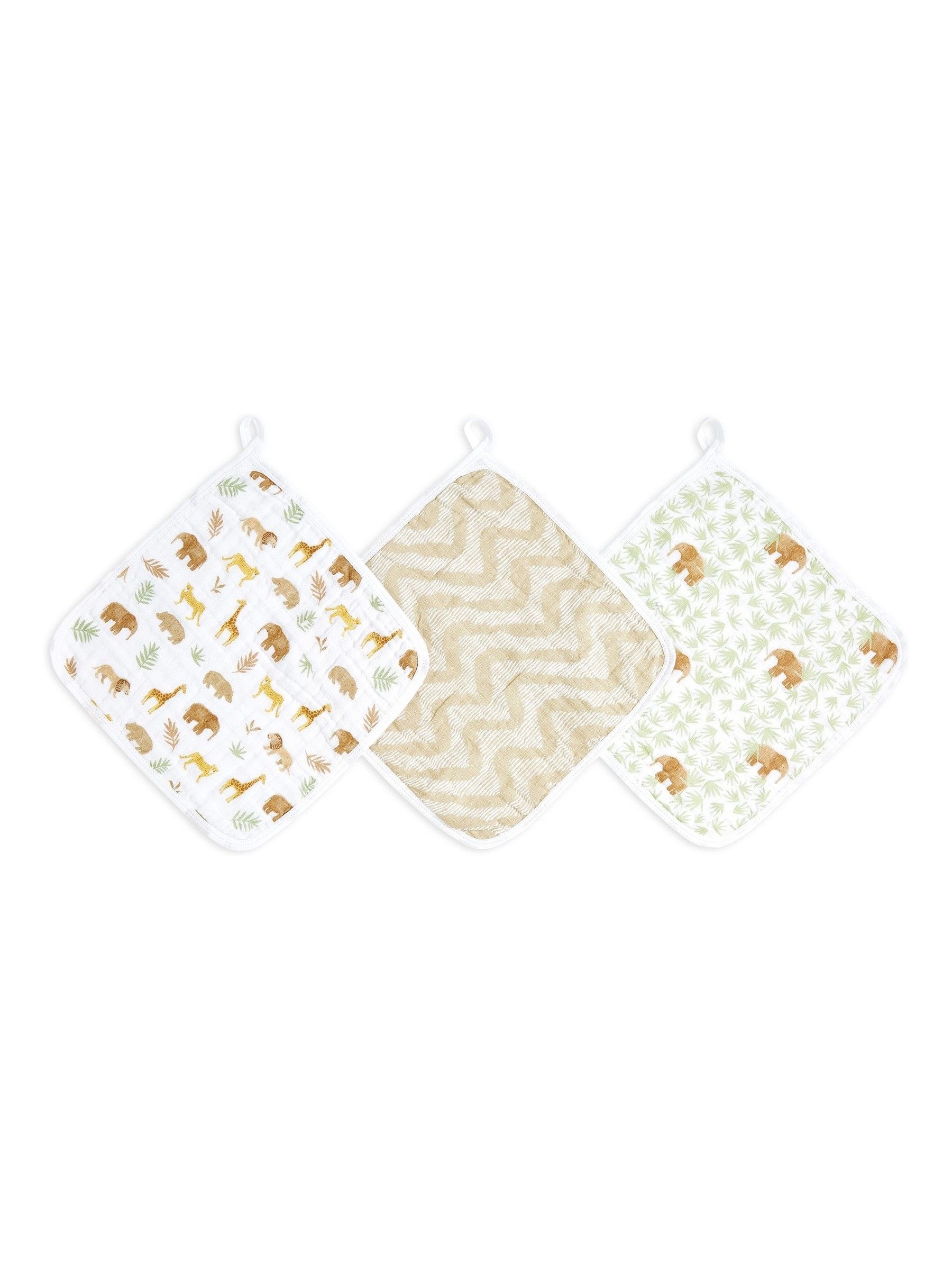 aden + anais Animal Print Essentials Tanzania 100% Cotton Muslin Washcloths 3 Pack view 1