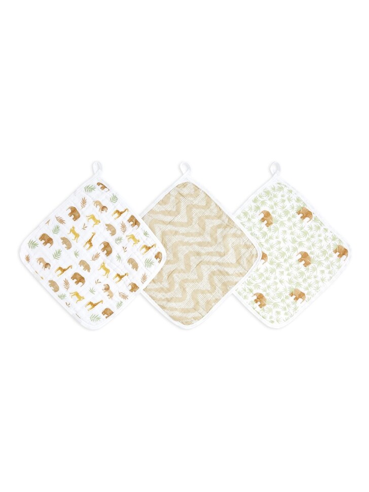 aden + anais Animal Print Essentials Tanzania 100% Cotton Muslin Washcloths 3 Pack