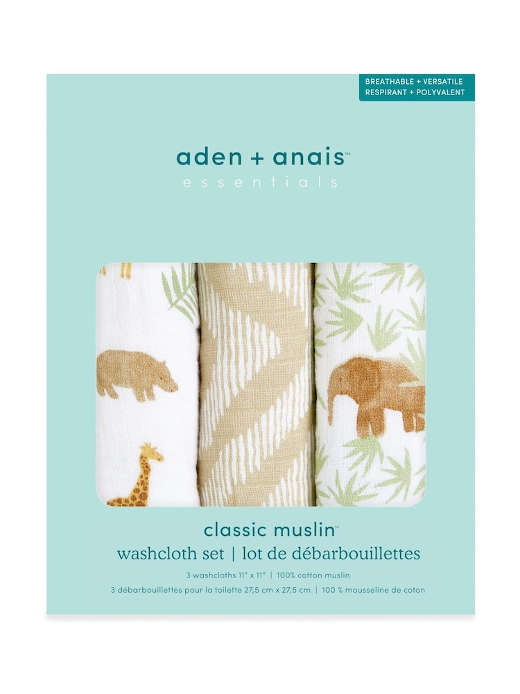 aden + anais Essentials Tanzania 100% Baumwoll-Musselin-Waschlappen, 3 -Pack - Bild 3 von 3