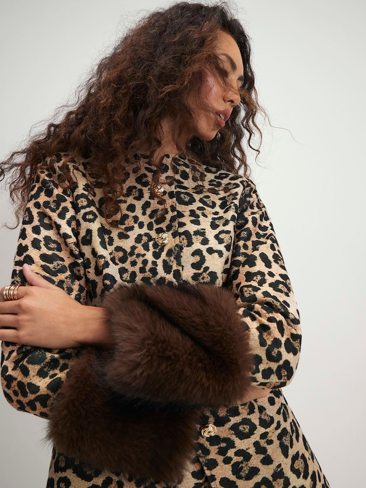 River Island Leopard Jacquard жүнінен жасалған манжет пальто - 4суретінің 2 суреті