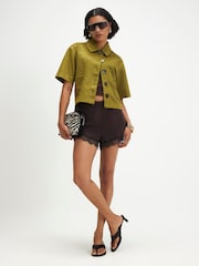 River Island Green Suedette Button Thru Short Sleeve Shirt - Image 3 of 4