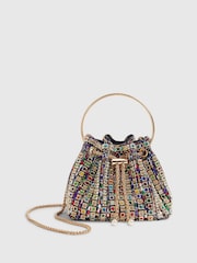 River Island Gold Multi Gem Bucket Clutch Bag - Image 1 of 5