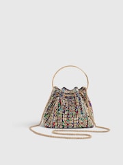 River Island Gold Multi Gem Bucket Clutch Bag - Image 2 of 5