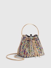 River Island Gold Multi Gem Bucket Clutch Bag - Image 3 of 5