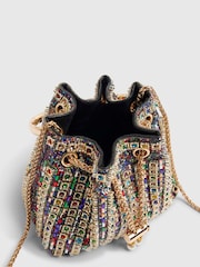 River Island Gold Multi Gem Bucket Clutch Bag - Image 5 of 5