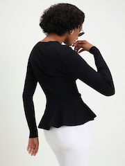 River Island Black Long Sleeve Peplum Top - Image 2 of 4