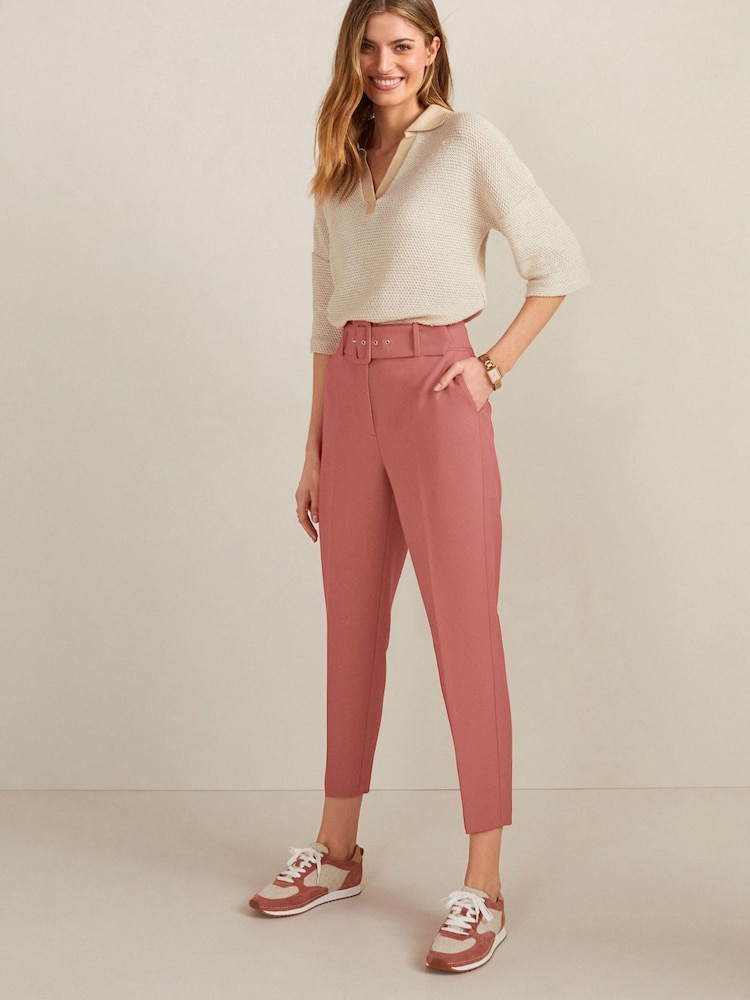 Pink Smart Belted Taper Leg Trousers - Image 1 of 2 Pink Smart Belted Taper Leg Trousers - Image 1 of 2
