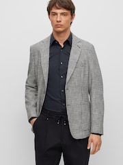 BOSS Blue Patterned Hanry Dog Tooth Slim Fit Cotton Blend Jacket - Image 1 of 6