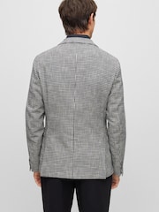 BOSS Blue Patterned Hanry Dog Tooth Slim Fit Cotton Blend Jacket - Image 2 of 6