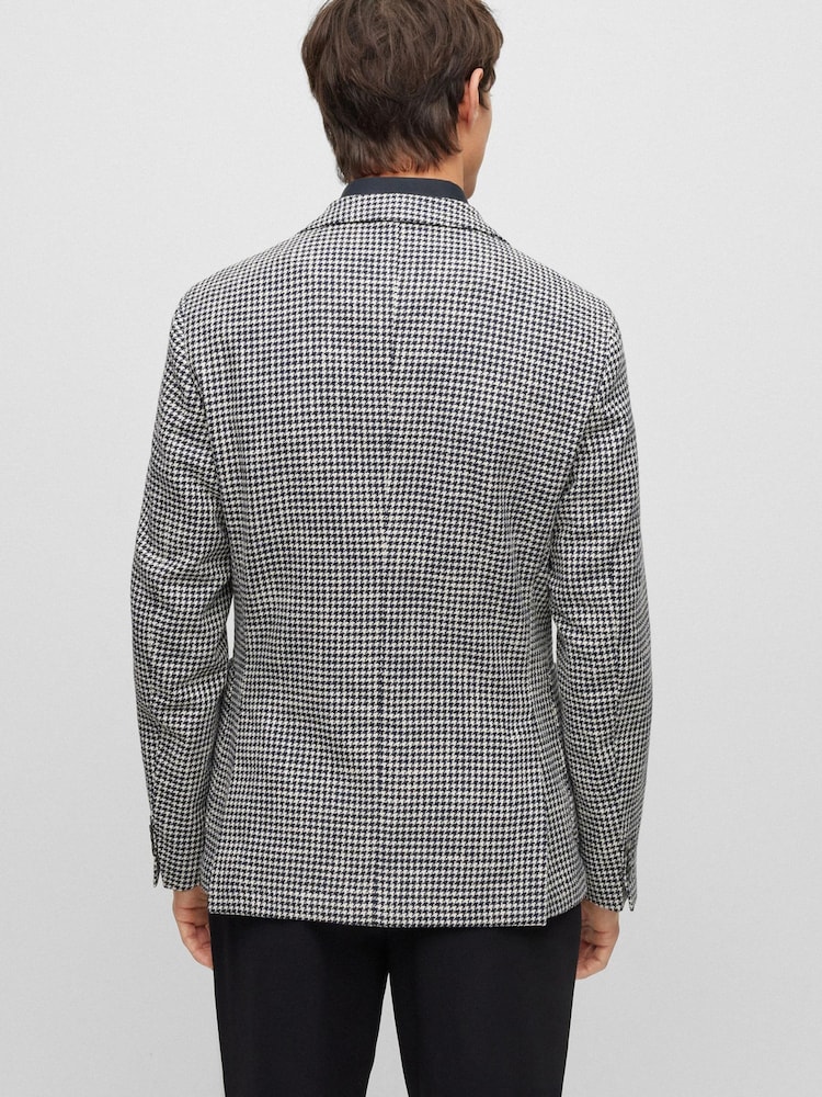 BOSS Blue Patterned Hanry Dog Tooth Slim Fit Cotton Blend Jacket - Image 2 of 6