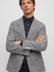 BOSS Blue Patterned Hanry Dog Tooth Slim Fit Cotton Blend Jacket - Image 3 of 6