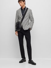 BOSS Blue Patterned Hanry Dog Tooth Slim Fit Cotton Blend Jacket - Image 4 of 6