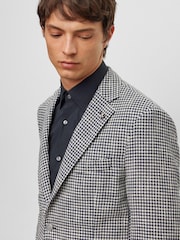 BOSS Blue Patterned Hanry Dog Tooth Slim Fit Cotton Blend Jacket - Image 5 of 6