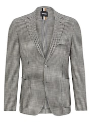 BOSS Blue Patterned Hanry Dog Tooth Slim Fit Cotton Blend Jacket - Image 6 of 6