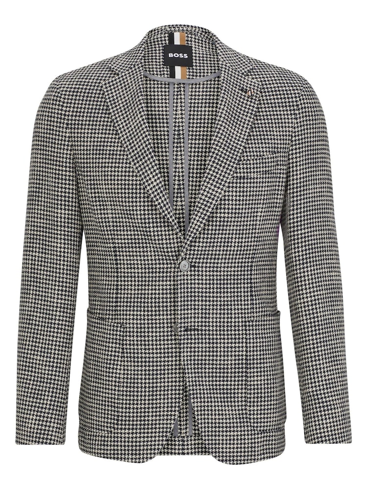 BOSS Blue Patterned Hanry Dog Tooth Slim Fit Cotton Blend Jacket - Image 6 of 6 BOSS Blue Patterned Hanry Dog Tooth Slim Fit Cotton Blend Jacket - Image 6 of 6