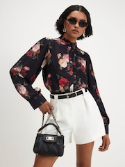 River Island Black Long Sleeve Floral Ruffle Blouse - Image 1 of 4