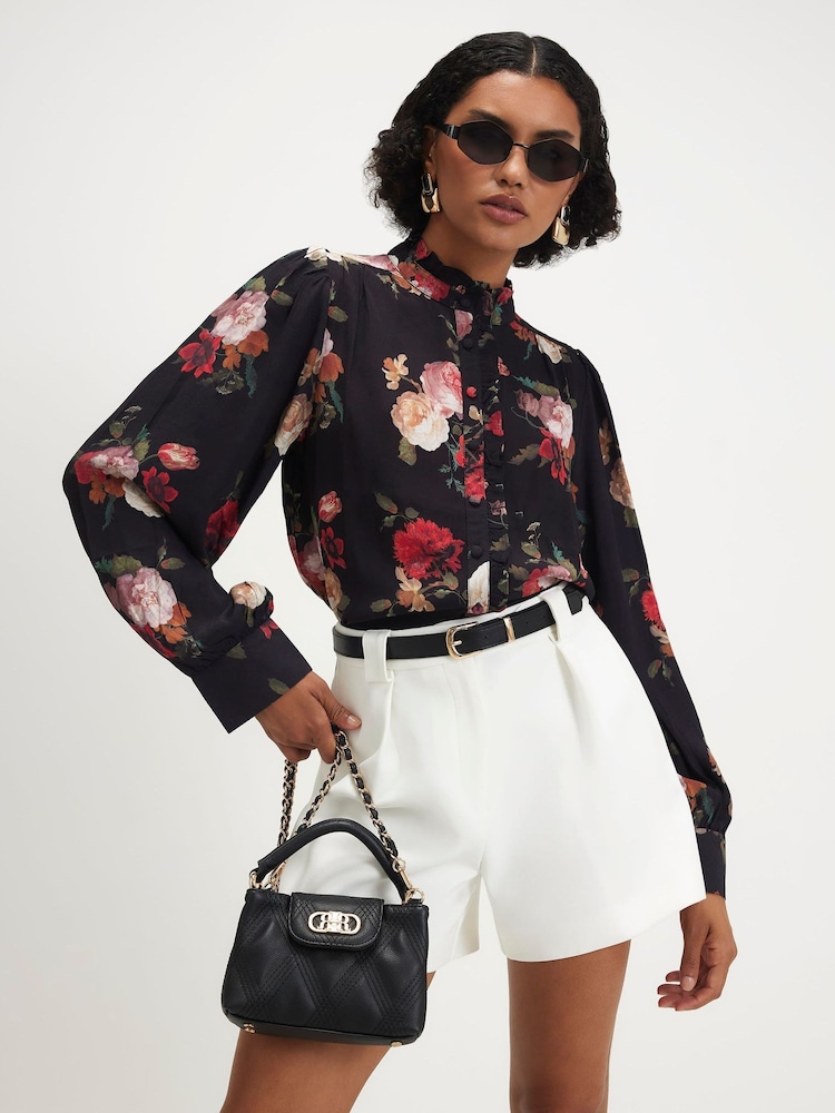 River Island Black Long Sleeve Floral Ruffle Blouse - Image 1 of 4