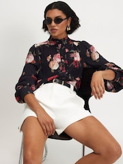 River Island Black Long Sleeve Floral Ruffle Blouse - Image 3 of 4