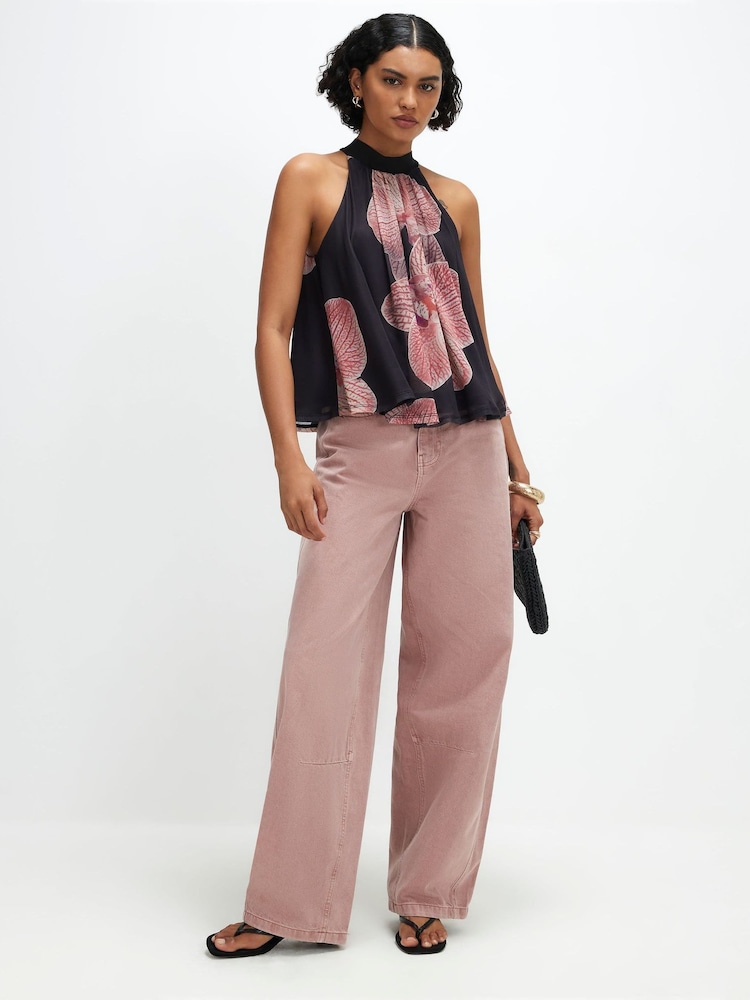 River Island Black Halter Floral Print Top - Image 2 of 4 River Island Black Halter Floral Print Top - Image 2 of 4