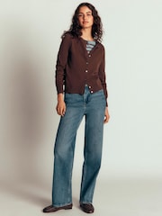 Brown - Boden Camilla Cotton Crew Cardigan - Larawan 3 ng 6