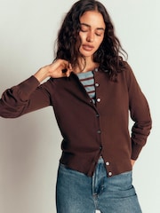 Brown - Boden Camilla Cotton Crew Cardigan - Larawan 4 ng 6