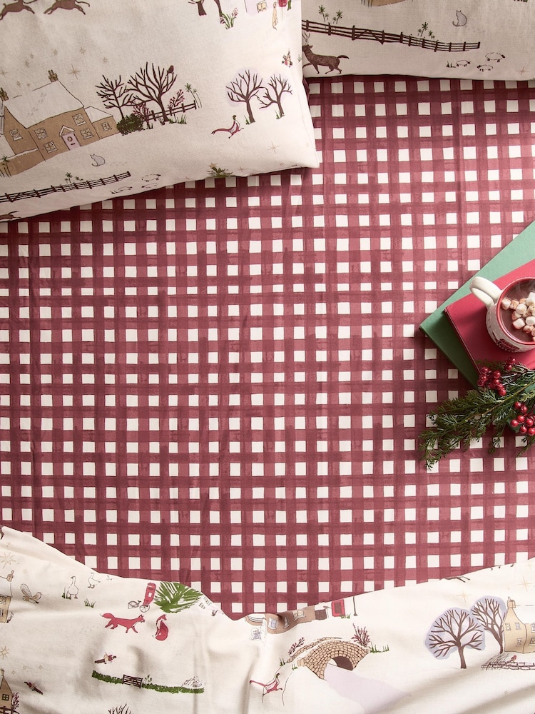 Furn Burgundy Cotswolds Christmas Gingham Fitted Bed Sheet Fitted - Image 1 of 2 Furn Burgundy Cotswolds Christmas Gingham Fitted Bed Sheet Fitted - Image 1 of 2