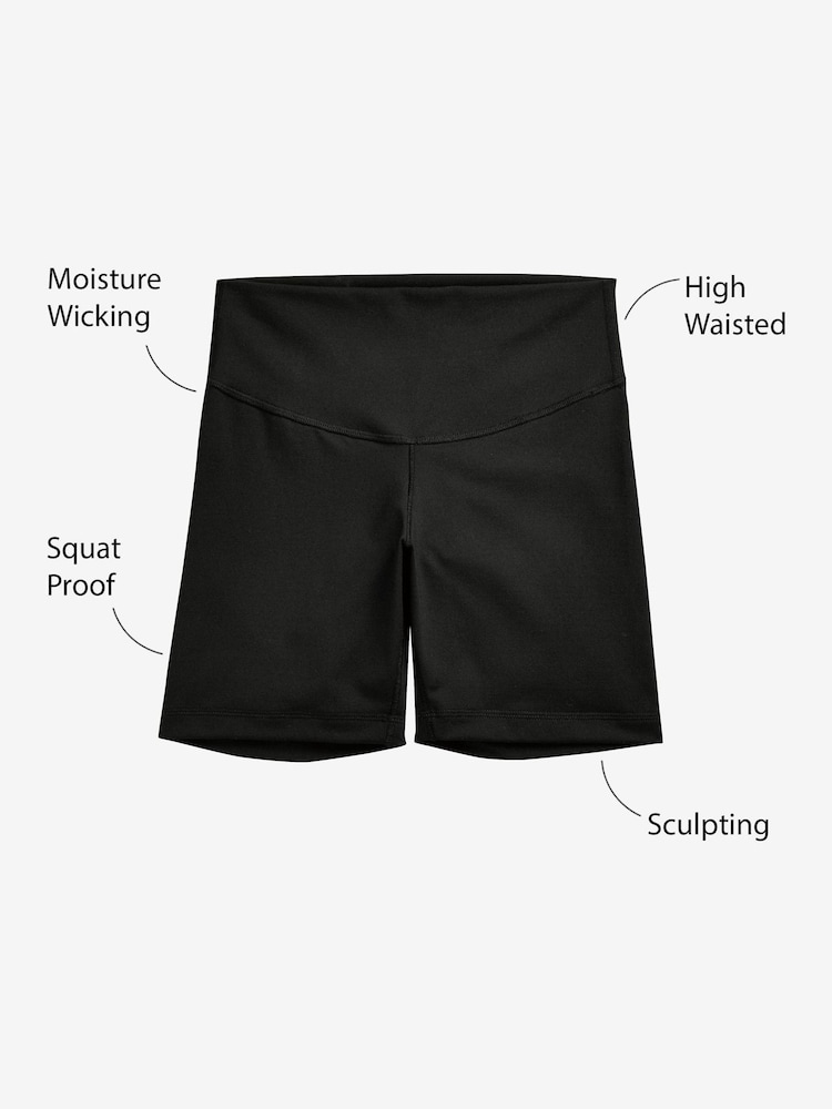 Black Next Active Sports Tummy Control Dry Tech High Waisted Sculpting Shorts - Image 4 of 6